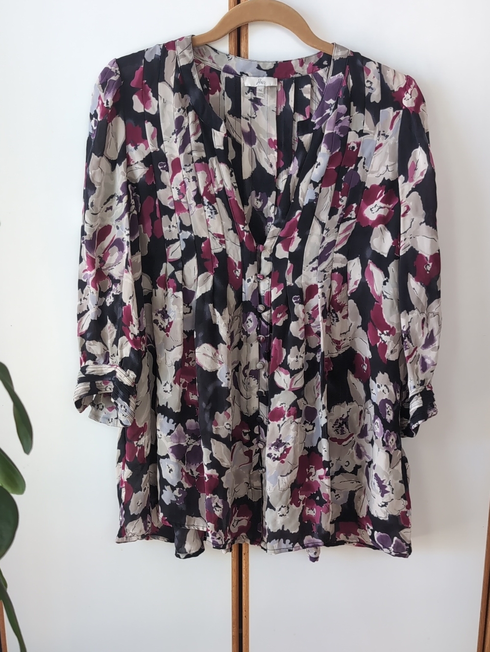 Joie Mesa Silk Floral Pintuck Loose Flowy Top M